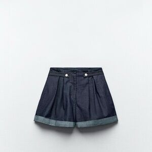 Zara Paper bag Waist Blue Jean Shorts